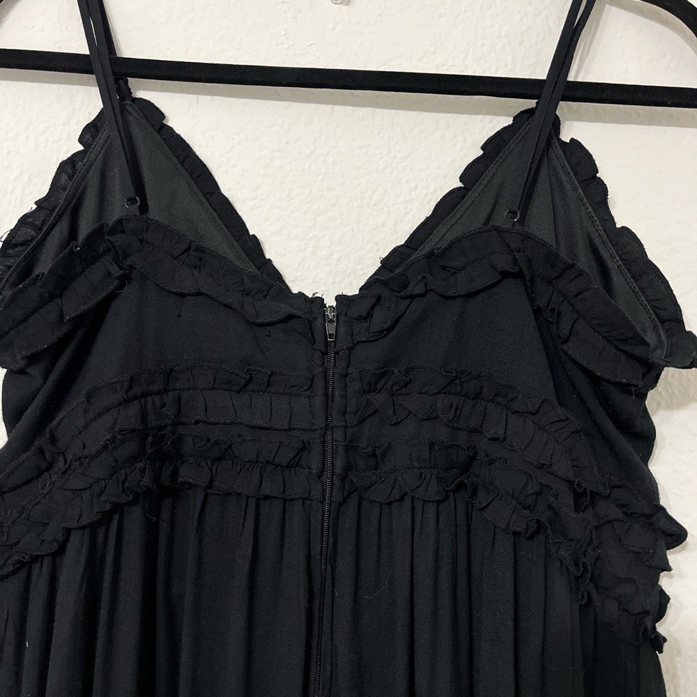 Altar'd State Black Ruffle Wide Leg Jumpsuit Women XL Y2K Boho Spaghetti Strap - Picture 6 of 7
